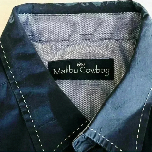 Malibu Cowboy Men’s Navy Embroider Western Cotton Button Down Shirt Size XL - Picture 11 of 12